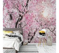 XLMING Sunlight Three Dimensional Beautiful Pink Flowers 3D Wallpaper Silky Texture Home Study Office Grey Dining Room Sofa Bedroom Living Room TV Backdrop-250cm×170cm