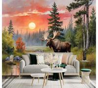 XLMING Sunset Forest Riverside Moss Trees Reflections 3D Wallpaper Premium Textured Silk Study Dining Living Room Bedroom Sofa TV Wall Easy Install-350cm×256cm