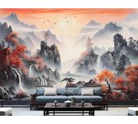 XLMING Sunset Landscape Red Trees Waterfall 3D Wallpaper Luxury Silk Study Dining Feature Sofa Grey Bedroom Living Room Tv Decorative Wall-300cm×210cm