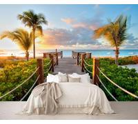 XLMING Sunset Sea Wooden Bridge Coconut Trees Landscape 3D Wallpaper Luxury Home Dining Decor Paste Sofa Living Room The Wall for Bedroom Mural-200cm×140cm
