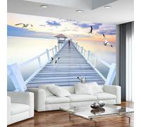XLMING Sunset Warm Wooden Bridge Flying Birds Seascape 3D Wallpaper Luxury Home Dining Decor Paste Sofa Living Room The Wall for Bedroom Mural-250cm×170cm