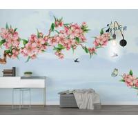 XLMING Swallows Butterflies Moon Pink Floral 3D Wallpaper Luxury Silk Study Dining Feature Sofa Grey Bedroom Living Room Tv Decorative Wall-400cm×280cm