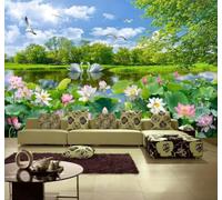 XLMING Swan Birds in Flight Lake Lotus Landscape 3D Wallpaper Luxury Home Dining Decor Paste Sofa Living Room The Wall for Bedroom Mural-250cm×170cm