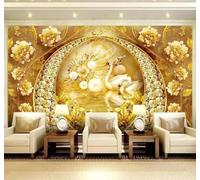 XLMING Swan Lake Gold Diamond Flower Luxury 3D Wallpaper Luxury Silk Study Dining Feature Sofa Grey Bedroom Living Room Tv Decorative Wall-300cm×210cm