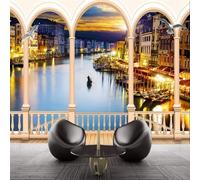XLMING Three Dimensiona Arches Rivers Cities Architecture Night Views 3D Wallpaper Silky Texture Home Study Office Grey Dining Room Sofa Bedroom Living Room TV Backdrop-200cm×140cm