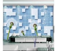 XLMING Three Dimensiona Blue Geometric Plants Dandelions 3D Wallpaper Luxury Home Dining Decor Paste Sofa Living Room The Wall for Bedroom Mural-150cm×105cm