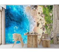 XLMING Three Dimensiona Blue Sea Beach Plants 3D Wallpaper Luxury Home Dining Decor Paste Sofa Living Room The Wall for Bedroom Mural-250cm×170cm