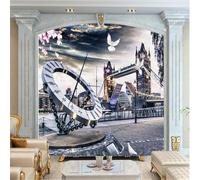 XLMING Three Dimensiona City Architecture Bridge Birds Clock 3D Wallpaper Silky Texture Home Study Office Grey Dining Room Sofa Bedroom Living Room TV Backdrop-350cm×256cm