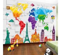 XLMING Three Dimensiona Colourful Maps Architecture Geometric Squares 3D Wallpaper Silky Texture Home Study Office Grey Dining Room Sofa Bedroom Living Room TV Backdrop-430cm×300cm