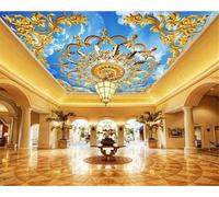 XLMING Three Dimensiona Golden Geometric Blue Sky White Clouds 3D Wallpaper Luxury Home Dining Decor Paste Sofa Living Room The Wall for Bedroom Mural-350cm×256cm
