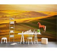 XLMING Three Dimensiona Golden Grassland Animals Horse 3D Wallpaper Luxury Home Dining Decor Paste Sofa Living Room The Wall for Bedroom Mural-150cm×105cm