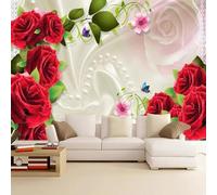 XLMING Three Dimensiona Luxurious Beautiful Colourful Roses Butterflies 3D Wallpaper Silky Texture Home Study Office Grey Dining Room Sofa Bedroom Living Room TV Backdrop-300cm×210cm