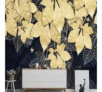 XLMING Three Dimensiona Luxurious Gold Maple Leaves Art Lines 3D Wallpaper Premium Textured Silk Study Dining Living Room Bedroom Sofa TV Wall Easy Install-200cm×140cm