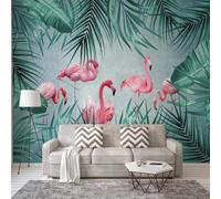 XLMING Three Dimensiona Plants Green Leaves Pink Flamingos 3D Wallpaper Luxury Home Dining Decor Paste Sofa Living Room The Wall for Bedroom Mural-300cm×210cm