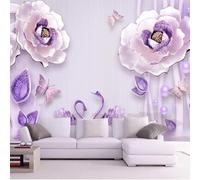 XLMING Three Dimensiona Purple Flowers Butterflies Swans 3D Wallpaper Luxury Home Dining Decor Paste Sofa Living Room The Wall for Bedroom Mural-150cm×105cm