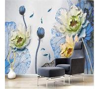 XLMING Three Dimensiona Relief Art Colourful Lotus Flowers Lotus Leaves 3D Wallpaper Silky Texture Home Study Office Grey Dining Room Sofa Bedroom Living Room TV Backdrop-200cm×140cm