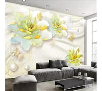 XLMING Three Dimensiona Relief Beautiful Fresh Peony Flowers Butterflies 3D Wallpaper Silky Texture Home Study Office Grey Dining Room Sofa Bedroom Living Room TV Backdrop-350cm×256cm