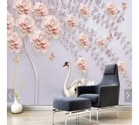 XLMING Three Dimensiona Relief Tree Branches Swans Flowers Butterflies 3D Wallpaper Premium Textured Silk Study Dining Living Room Bedroom Sofa TV Wall Easy Install-200cm×140cm