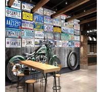 XLMING Three Dimensiona Retro Nostalgic Art Motorcycle License Plate 3D Wallpaper Silky Texture Home Study Office Grey Dining Room Sofa Bedroom Living Room TV Backdrop-430cm×300cm