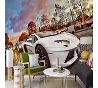 XLMING Three Dimensiona Sunset Road Car Forest Sky 3D Wallpaper Silky Texture Home Study Office Grey Dining Room Sofa Bedroom Living Room TV Backdrop-150cm×105cm