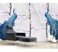 XLMING Three Dimensiona Trees Purple Flowers Peacock 3D Wallpaper Luxury Home Dining Decor Paste Sofa Living Room The Wall for Bedroom Mural-150cm×105cm