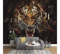 XLMING Three Dimensiona Unique Hand Drawn Fierce Animals Tigers 3D Wallpaper Silky Texture Home Study Office Grey Dining Room Sofa Bedroom Living Room TV Backdrop-150cm×105cm