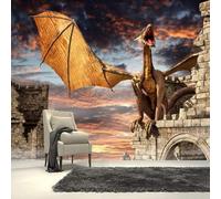 XLMING Three Dimensiona Warm Sky Dinosaurs Castles Brick Walls 3D Wallpaper Silky Texture Home Study Office Grey Dining Room Sofa Bedroom Living Room TV Backdrop-250cm×170cm