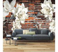 XLMING Three Dimensiona White Flowers Deer Red Bricks Art 3D Wallpaper Premium Textured Silk Study Dining Living Room Bedroom Sofa TV Wall Easy Install-150cm×105cm