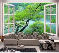 XLMING Three Dimensiona Windows Green Forests Lakes 3D Wallpaper Luxury Home Dining Decor Paste Sofa Living Room The Wall for Bedroom Mural-400cm×280cm