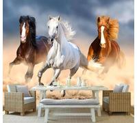 XLMING Three Dimensional Animals Running Horses Art 3D Wallpaper Silky Texture Home Study Office Grey Dining Room Sofa Bedroom Living Room TV Backdrop-350cm×256cm