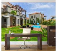 XLMING Three Dimensional Architecture Blue Sky White Clouds Grassland 3D Wallpaper Luxury Home Dining Decor Paste Sofa Living Room The Wall for Bedroom Mural-350cm×256cm