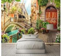 XLMING Three Dimensional Architecture River Arch Bridge Potted Plants 3D Wallpaper Silky Texture Home Study Office Grey Dining Room Sofa Bedroom Living Room TV Backdrop-300cm×210cm