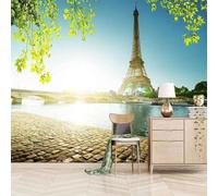 XLMING Three Dimensional Architecture River Bridge Green Leaves 3D Wallpaper Silky Texture Home Study Office Grey Dining Room Sofa Bedroom Living Room TV Backdrop-200cm×140cm