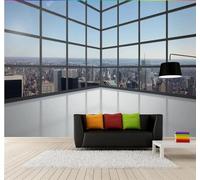 XLMING Three Dimensional Balcony Floor to Ceiling Windows City Architecture Skyscrapers 3D Wallpaper Silky Texture Home Study Office Grey Dining Room Sofa Bedroom Living Room TV Backdrop-430cm×300cm