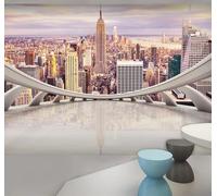 XLMING Three Dimensional Balcony Spatial Expansion Urban Architecture Rivers 3D Wallpaper Silky Texture Home Study Office Grey Dining Room Sofa Bedroom Living Room TV Backdrop-200cm×140cm