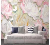 XLMING Three Dimensional Beautiful Flowers Butterflies Gold Thread 3D Wallpaper Luxury Home Dining Decor Paste Sofa Living Room The Wall for Bedroom Mural-350cm×256cm