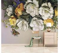 XLMING Three Dimensional Beautiful Fresh Floral Butterfly 3D Wallpaper Luxury Silk Study Dining Feature Sofa Grey Bedroom Living Room Tv Decorative Wall-350cm×256cm