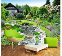 XLMING Three Dimensional Beautiful Garden Architecture Little Fish 3D Wallpaper Premium Textured Silk Study Dining Living Room Bedroom Sofa TV Wall Easy Install-300cm×210cm