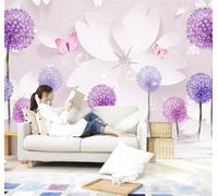 XLMING Three Dimensional Beautiful Purple Dandelion Butterfly 3D Wallpaper Premium Textured Silk Study Dining Living Room Bedroom Sofa TV Wall Easy Install-250cm×170cm