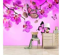 XLMING Three Dimensional Beautiful Purple Flowers Butterfly 3D Wallpaper Premium Textured Silk Study Dining Living Room Bedroom Sofa TV Wall Easy Install-200cm×140cm