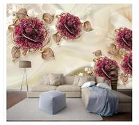 XLMING Three Dimensional Beautiful Red Jewels Flowers 3D Wallpaper Premium Textured Silk Study Dining Living Room Bedroom Sofa TV Wall Easy Install-250cm×170cm