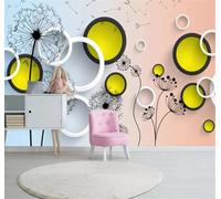 XLMING Three Dimensional Black and White Geometric Circular Dandelion 3D Wallpaper Premium Textured Silk Study Dining Living Room Bedroom Sofa TV Wall Easy Install-400cm×280cm