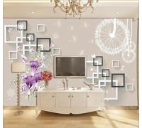 XLMING Three Dimensional Black and White Geometric Purple Flowers Dandelions 3D Wallpaper Silky Texture Home Study Office Grey Dining Room Sofa Bedroom Living Room TV Backdrop-200cm×140cm