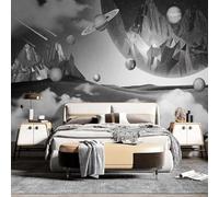 XLMING Three Dimensional Black and White Planets Stars Universe 3D Wallpaper Premium Textured Silk Study Dining Living Room Bedroom Sofa TV Wall Easy Install-200cm×140cm