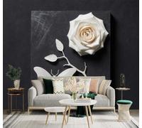 XLMING Three Dimensional Black Background White Rose Butterfly Branch 3D Wallpaper Premium Textured Silk Study Dining Living Room Bedroom Sofa TV Wall Easy Install-150cm×105cm