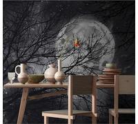 XLMING Three Dimensional Black Branches Moon Night Scene 3D Wallpaper Premium Textured Silk Study Dining Living Room Bedroom Sofa TV Wall Easy Install-350cm×256cm