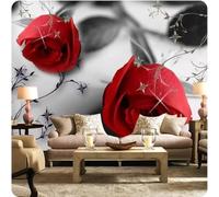 XLMING Three Dimensional Black Plants Red Roses 3D Wallpaper Luxury Silk Study Dining Feature Sofa Grey Bedroom Living Room Tv Decorative Wall-150cm×105cm