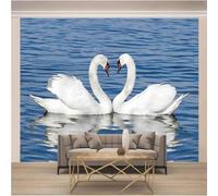 XLMING Three Dimensional Blue Lake Animals Swan 3D Wallpaper Premium Textured Silk Study Dining Living Room Bedroom Sofa TV Wall Easy Install-300cm×210cm