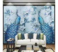 XLMING Three Dimensional Blue Magnolia Flower Butterfly Peacock 3D Wallpaper Luxury Home Dining Decor Paste Sofa Living Room The Wall for Bedroom Mural-300cm×210cm