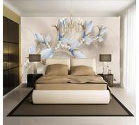 XLMING Three Dimensional Blue Magnolia Flowers Swans Jewels 3D Wallpaper Premium Textured Silk Study Dining Living Room Bedroom Sofa TV Wall Easy Install-250cm×170cm